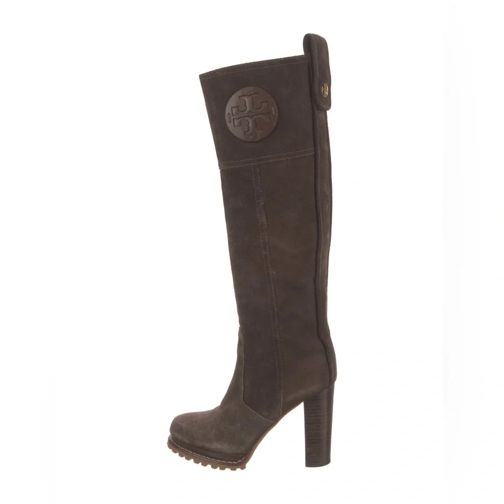 Tory Burch Dark Brown Suede Over the Knee Heel Boots